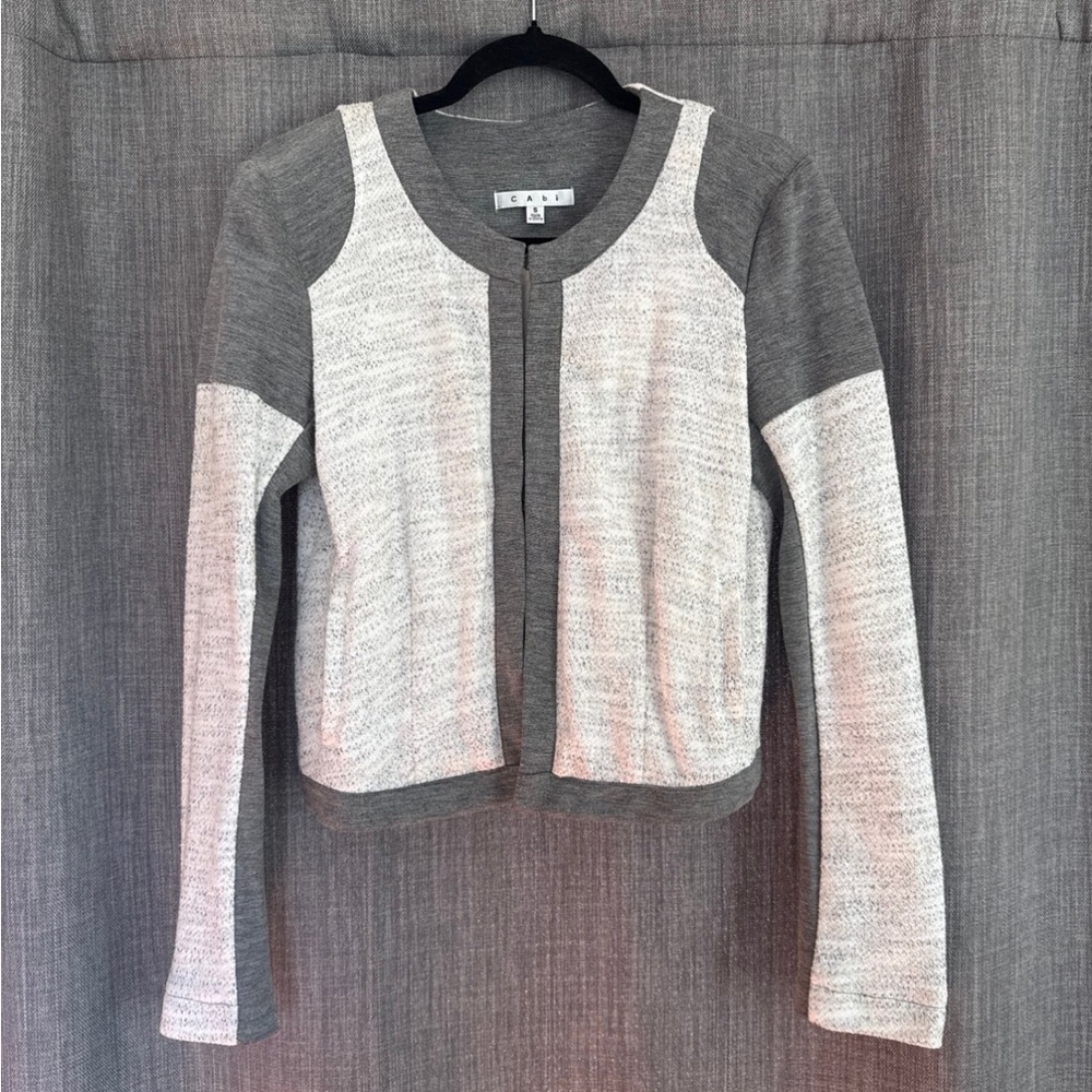 CAbi Gray and White Knit Jacket